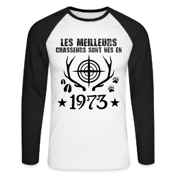 Chasseur | Anniversaire chasseur 1973 cadeau 1973 - T-shirt baseball manches longues Homme - blanc/noir - Devant - Nik (191cm)
