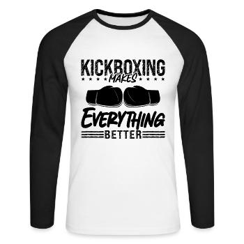 Kickboxing Makes Everything Better Fight Kickboxer - Unisex Baseballshirt langarm - Weiß/Schwarz - Vorne - Nik (191cm)