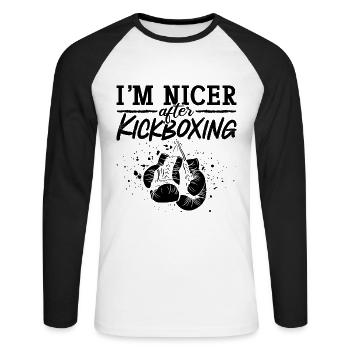 Kickboxer Je suis plus gentil après Kickboxing Boxing Sport - T-shirt baseball manches longues Homme - blanc/noir - Devant - Nik (191cm)