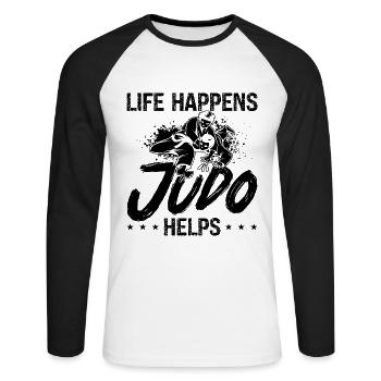 Judo Life Happens Judo Helps Sports Fighter Karate - Unisex Long Sleeve Baseball T-Shirt - white/black - Front - Nik (191cm)