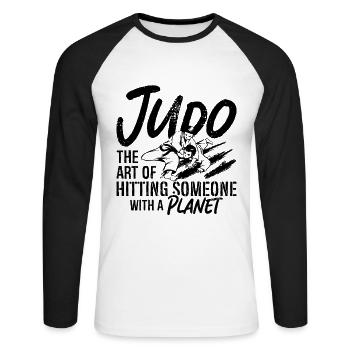 Judo L’art de frapper le karaté de combattant sportif - T-shirt baseball manches longues Homme - blanc/noir - Devant - Nik (191cm)