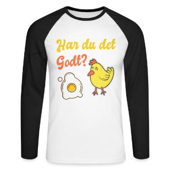 Chick asks the Egg: Are you alright? - Unisex Long Sleeve Baseball T-Shirt - white/black - Front - Nik (191cm)