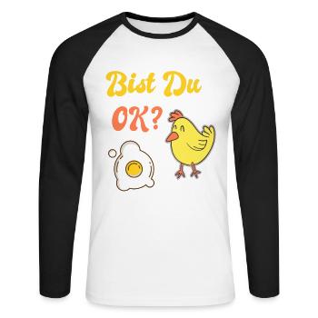 Bist du ok? Küken und Ei - Unisex Baseballshirt langarm - Weiß/Schwarz - Vorne - Nik (191cm)