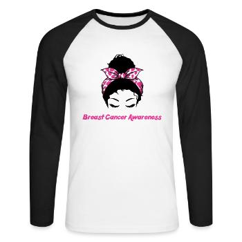 Messy Bun Awareness Brustkrebs - Unisex Baseballshirt langarm - Weiß/Schwarz - Vorne - Nik (191cm)
