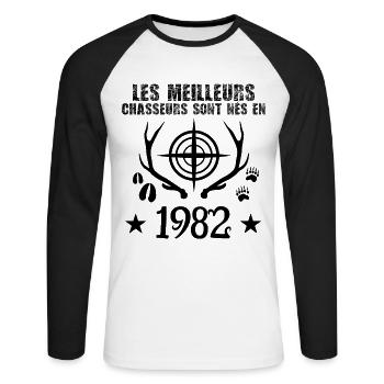 Chasseur | Anniversaire chasseur 1982 cadeau 1982 - T-shirt baseball manches longues Homme - blanc/noir - Devant - Nik (191cm)