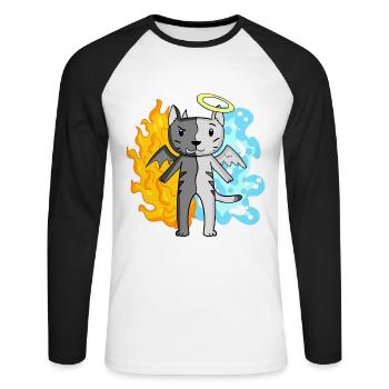 Cat Cat Breed Egyptian Mau Angel and Devil - Unisex Long Sleeve Baseball T-Shirt - white/black - Front - Nik (191cm)