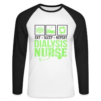 ESSEN SCHLAFEN KRANKENSCHWESTER WIEDERHOLEN - Unisex Baseballshirt langarm - Weiß/Schwarz - Vorne - Nik (191cm)