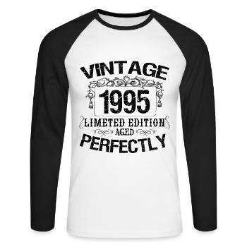 1995 Vintage | Limited edition 1995 aged perfectly - T-shirt baseball manches longues Homme - blanc/noir - Devant - Nik (191cm)