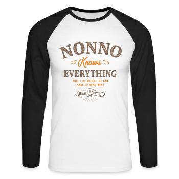 Nonno Knows Everything Grandpa - Unisex Long Sleeve Baseball T-Shirt - white/black - Front - Nik (191cm)
