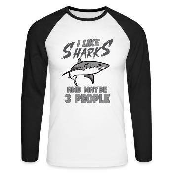 Requin Océan Predator Créature Marine - T-shirt baseball manches longues Homme - blanc/noir - Devant - Nik (191cm)