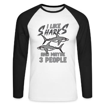 Requin Océan Predator Créature Marine - T-shirt baseball manches longues Homme - blanc/noir - Devant - Nik (191cm)