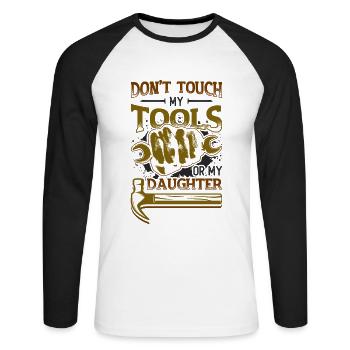 Ne touchez pas à mes outils - T-shirt baseball manches longues Homme - blanc/noir - Devant - Nik (191cm)