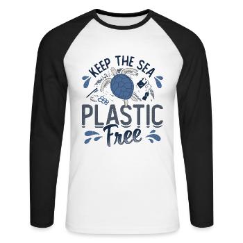 Gardez la mer sans plastique Sauver l’océan - T-shirt baseball manches longues Homme - blanc/noir - Devant - Nik (191cm)