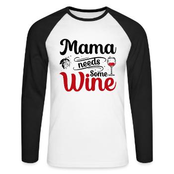 Maman a besoin de vin - T-shirt baseball manches longues Homme - blanc/noir - Devant - Nik (191cm)