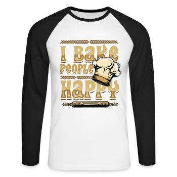 Ich Backe Menschen Glücklich Backen Liebhaber - Unisex Baseballshirt langarm - Weiß/Schwarz - Vorne - Nik (191cm)