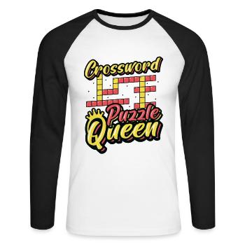 Mots croisés Reine - T-shirt baseball manches longues Homme - blanc/noir - Devant - Nik (191cm)