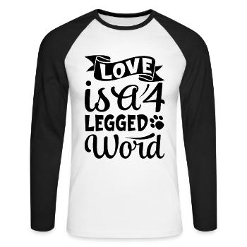 L’amour est un mot à quatre pattes - T-shirt baseball manches longues Homme - blanc/noir - Devant - Nik (191cm)