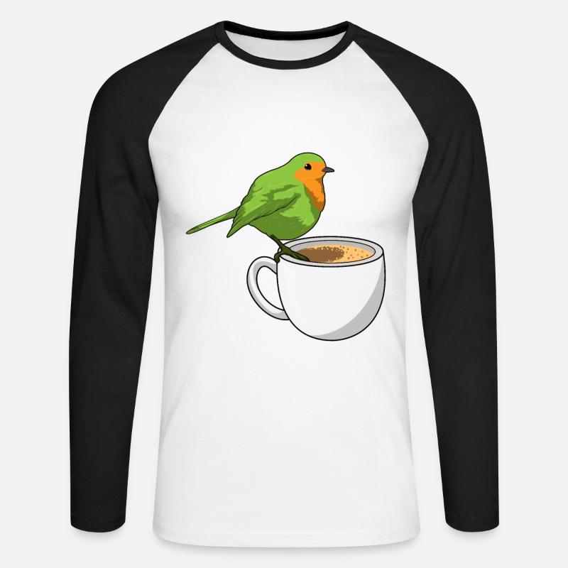 Vogel Kaffee Tasse - Unisex Baseballshirt langarm - Weiß/Schwarz