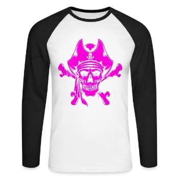 Totenkopf Pirat Piraten Piratenflagge Totenschädel - Unisex Baseballshirt langarm - Weiß/Schwarz - Vorne - Nik (191cm)
