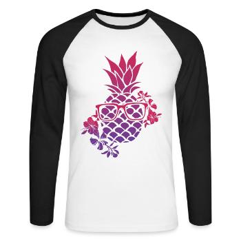 Pineapple Flower Sunglasses Design For Beach - Unisex Long Sleeve Baseball T-Shirt - white/black - Front - Nik (191cm)
