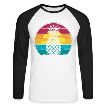 Design rétro ananas pour les amoureux de la plage Ananas - T-shirt baseball manches longues Homme - blanc/noir - Devant - Nik (191cm)
