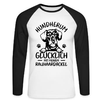 Teckel Dachshund Glücklich mit Rauhaardackel - Unisex Baseballshirt langarm - Weiß/Schwarz - Vorne - Nik (191cm)