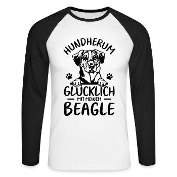 Hund Glücklich mit meinem Beagle - Unisex Baseballshirt langarm - Weiß/Schwarz - Vorne - Nik (191cm)