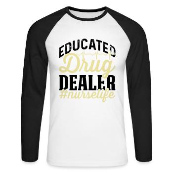 Ausgebildeter Drogendealer #nurselife - Unisex Baseballshirt langarm - Weiß/Schwarz - Vorne - Nik (191cm)