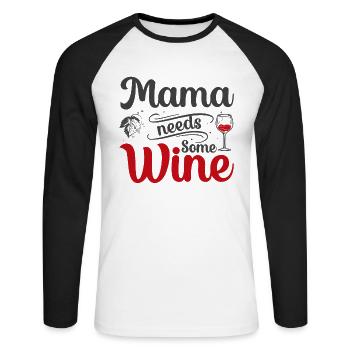 Mama braucht etwas Wein - Unisex Baseballshirt langarm - Weiß/Schwarz - Vorne - Nik (191cm)