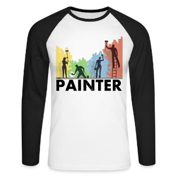 Maler-dekorateur-design Pour les peintres-artistes - T-shirt baseball manches longues Homme - blanc/noir - Devant - Nik (191cm)