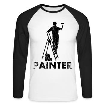 Maler-dekorateur-design Pour les peintres-artistes - T-shirt baseball manches longues Homme - blanc/noir - Devant - Nik (191cm)
