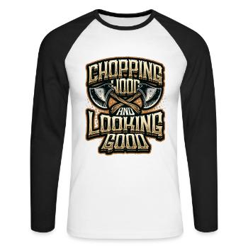 Holz Hacken Und Gut Aussehen Woodworker - Unisex Baseballshirt langarm - Weiß/Schwarz - Vorne - Nik (191cm)