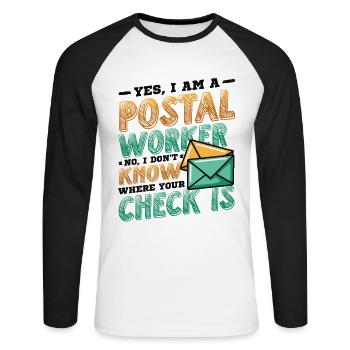 Lustige Postangestellte Postamt - Unisex Baseballshirt langarm - Weiß/Schwarz - Vorne - Nik (191cm)