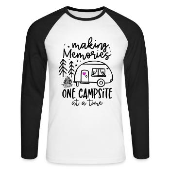 Souvenirs de camping - T-shirt baseball manches longues Homme - blanc/noir - Devant - Nik (191cm)