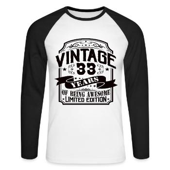 Vintage 33 ans d’être génial 33 anniversaire - T-shirt baseball manches longues Homme - blanc/noir - Devant - Nik (191cm)