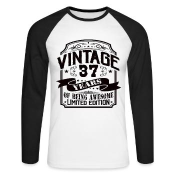 Vintage 37 ans d’être génial 37 anniversaire - T-shirt baseball manches longues Homme - blanc/noir - Devant - Nik (191cm)