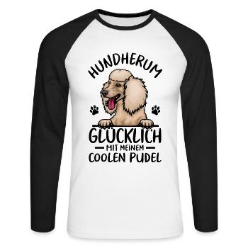 Hund Glücklich mit meinem Pudel - Unisex Baseballshirt langarm - Weiß/Schwarz - Vorne - Nik (191cm)