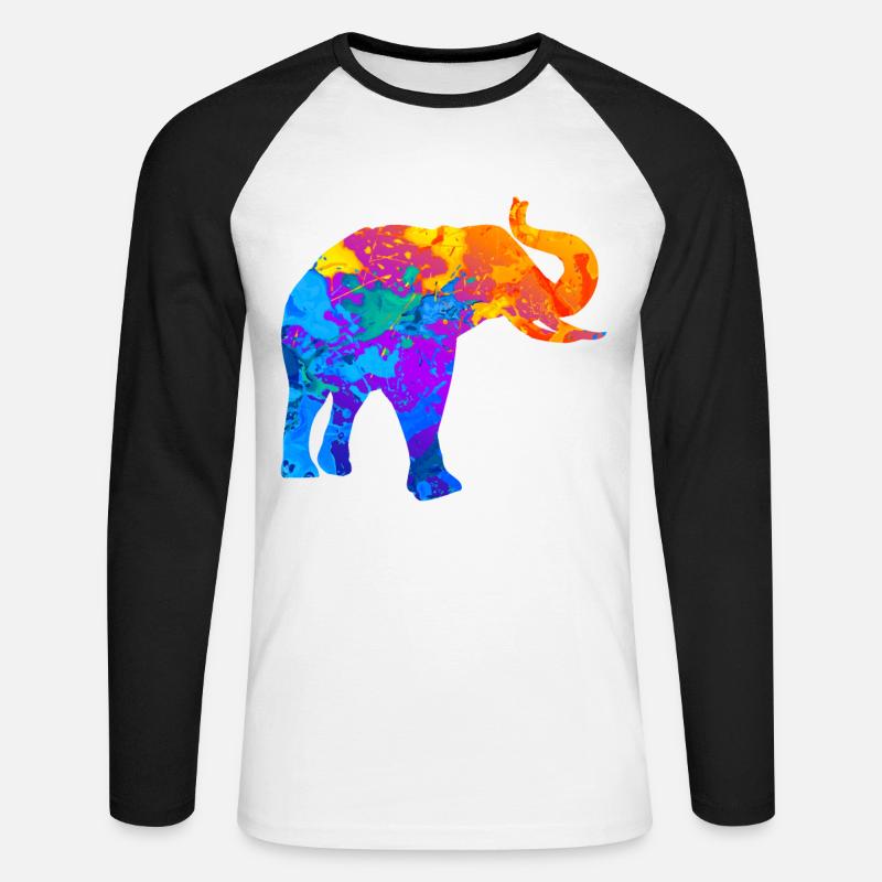 Elefant Elefanten Silhouette Geschenk - Unisex Baseballshirt langarm - Weiß/Schwarz