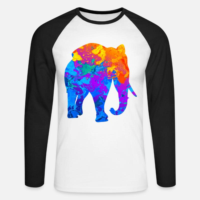 Elefant Elefanten Silhouette Geschenk - Unisex Baseballshirt langarm - Weiß/Schwarz