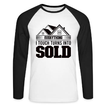 Agent immobilier Immobilier Accueil Clôture Investisseur - T-shirt baseball manches longues Homme - blanc/noir - Devant - Nik (191cm)