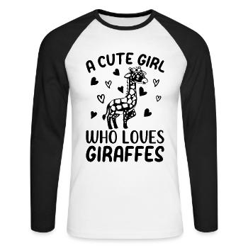 Giraffe Lover - Une fille mignonne qui aime les girafes - T-shirt baseball manches longues Homme - blanc/noir - Devant - Nik (191cm)