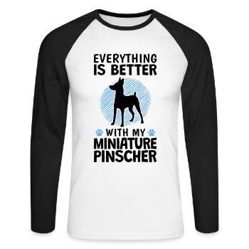 Everything better with Zwergpinscher Pinscher - Unisex Long Sleeve Baseball T-Shirt - white/black - Front - Nik (191cm)