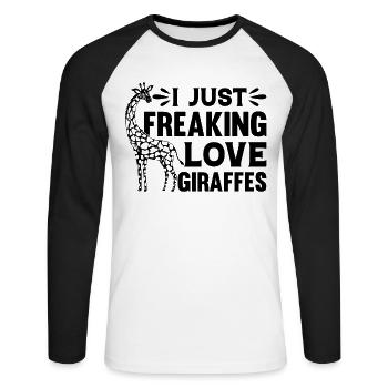 Amoureux des girafes Je viens d’aimer les girafes - T-shirt baseball manches longues Homme - blanc/noir - Devant - Nik (191cm)