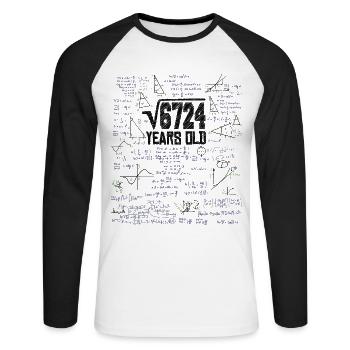 Square Root of 6724 Math Nerd 82nd Birthday - Unisex Long Sleeve Baseball T-Shirt - white/black - Front - Nik (191cm)