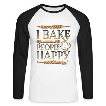 Ich Backe Menschen Glücklich Backen Liebhaber - Unisex Baseballshirt langarm - Weiß/Schwarz - Vorne - Nik (191cm)