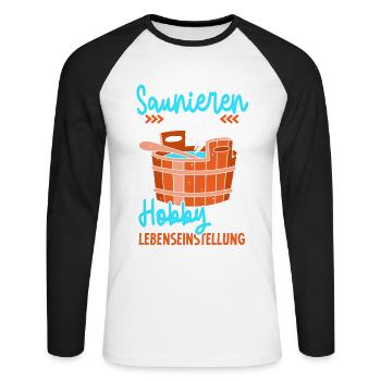 Sauna - Unisex Baseballshirt langarm - Weiß/Schwarz - Vorne - Nik (191cm)