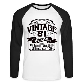 Vintage 51 Years of Being Awesome 51 Birthday - Unisex Long Sleeve Baseball T-Shirt - white/black - Front - Nik (191cm)