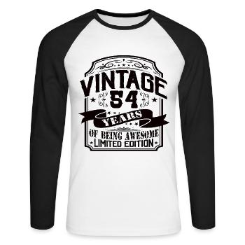 Vintage 54 Years of Being Awesome 54 Birthday - Unisex Long Sleeve Baseball T-Shirt - white/black - Front - Nik (191cm)