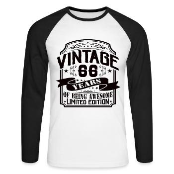 Vintage 66 Years of Being Awesome 66 Birthday - Unisex Long Sleeve Baseball T-Shirt - white/black - Front - Nik (191cm)