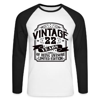 Vintage 22 ans d’être génial 22 anniversaire - T-shirt baseball manches longues Homme - blanc/noir - Devant - Nik (191cm)